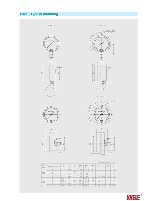 Thông số và cấu tạo của đồng hồ áp suất Wise P421