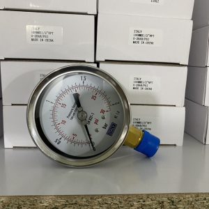 Đồng hồ áp suất chân đứng ren đồng mặt 100mm, 0-2 bar