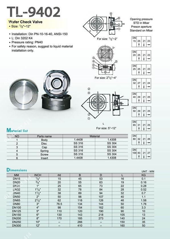 Thông số kỹ thuật Van cối Inox DN50 - DN400.