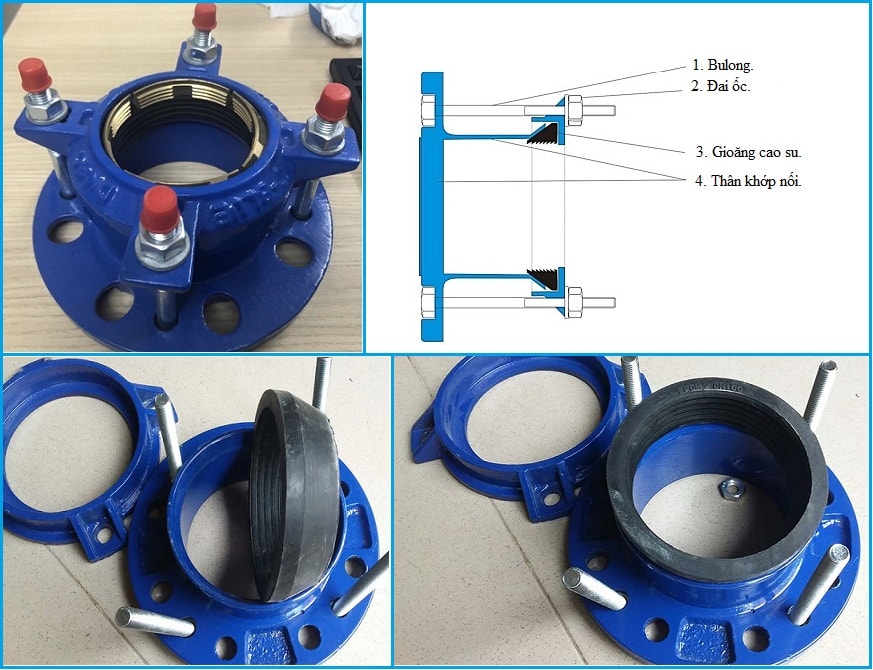 Cấu tạo khớp nối mềm gang BE DN100.