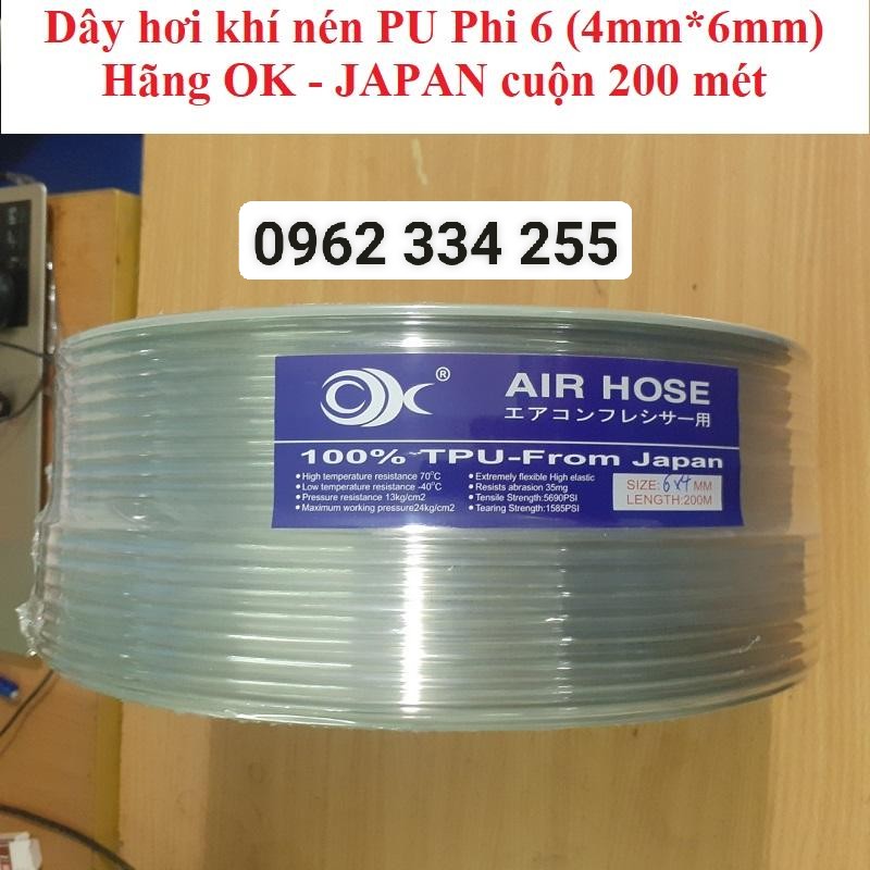 Dây hơi khí nén phi 6 OK- JAPAN cuộn 200m màu trắng