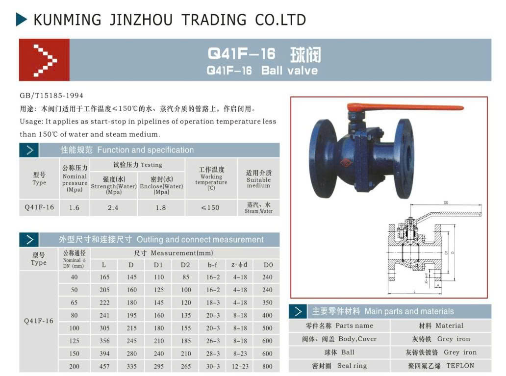  Catalogue của sản phẩm van bi gang Q41F-16