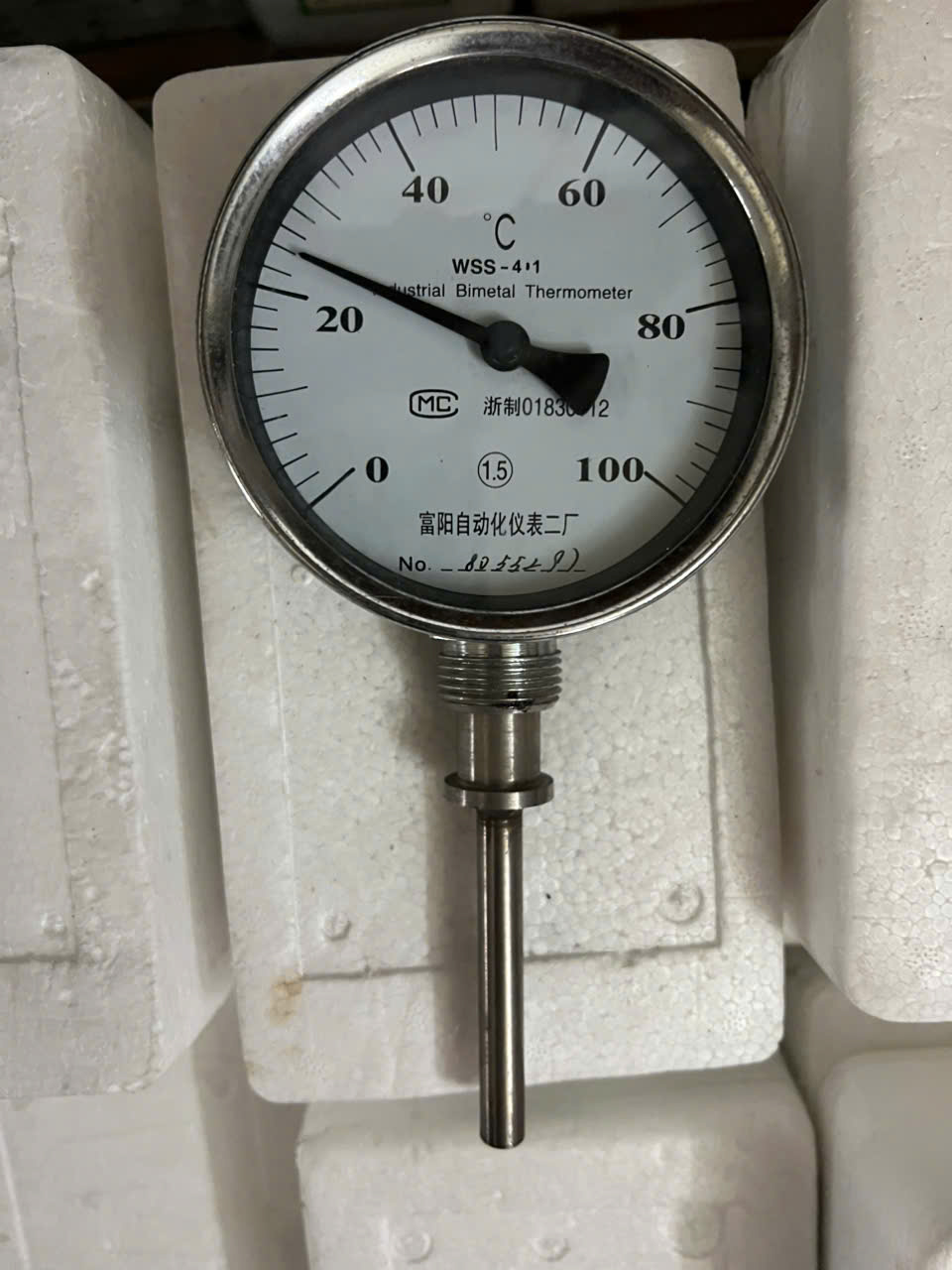 Đồng hồ đo nhiệt độ thermometer WSS-411 0-100oC chân thẳng